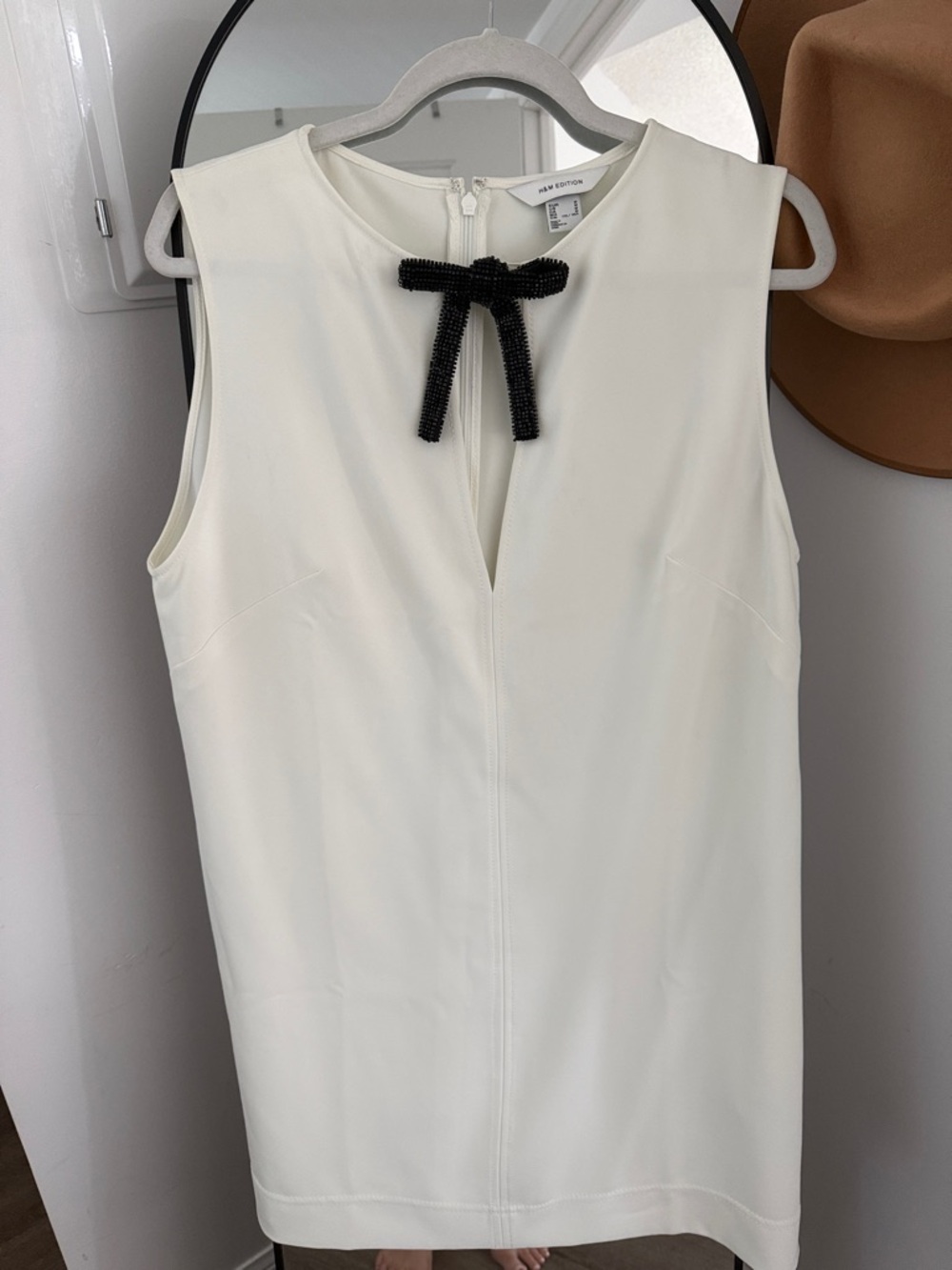Zara Ivory Mini Dress with Black Beaded Bow
